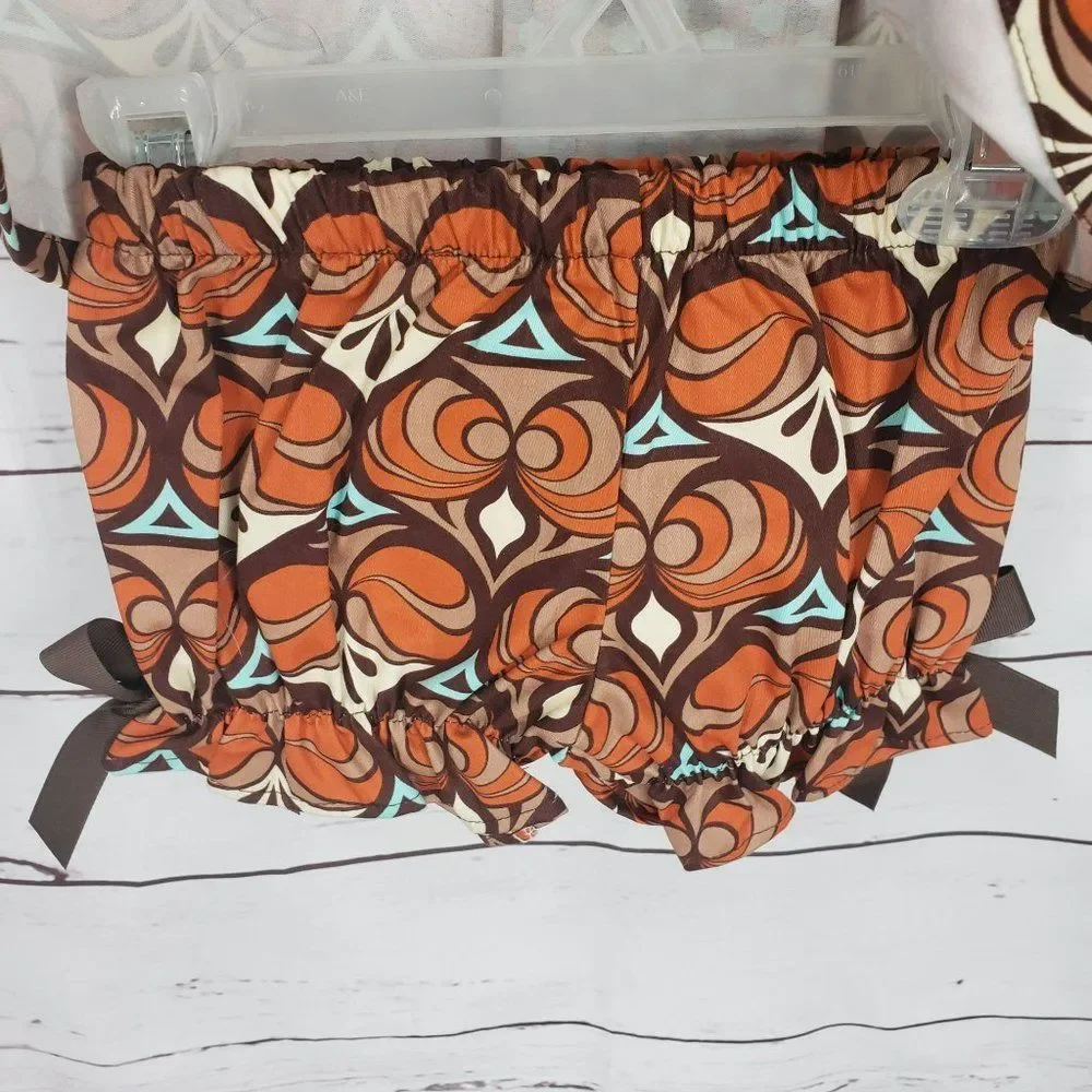 Beanstalk Originals Girl's Size 2T Hippie Psychedelic Brown Orange Circles Dress